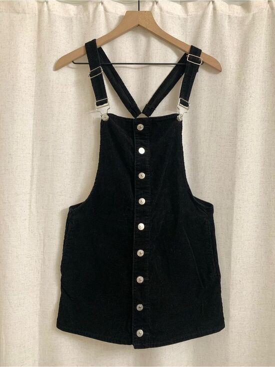 Forever 21 Denim - Forever 21 100% Cotton Black Corduroy Pinafore Skirt Overalls Ring Hardware Sm